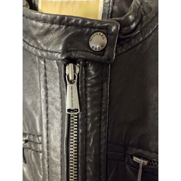 Michael Kors Jacket Moto Style Black Leather Womens Size L Fully Lined Zip... - Picture 5 of 10